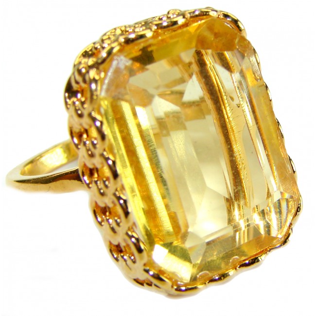 Large Hawaiian Sunset 32.5 carat Yellow Topaz 14K Gold over .925 Sterling Silver Ring size 9 1/2