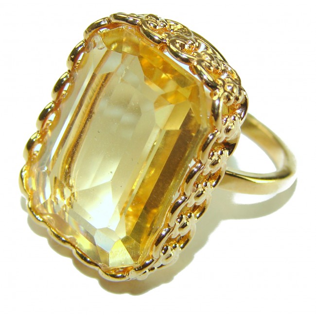 Large Hawaiian Sunset 32.5 carat Yellow Topaz 14K Gold over .925 Sterling Silver Ring size 9 1/2