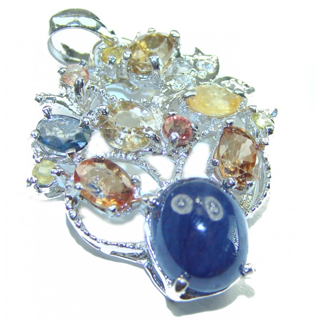 Blue and Yellow Sapphire .925 Sterling Silver handmade Pendant