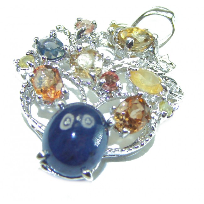 Blue and Yellow Sapphire .925 Sterling Silver handmade Pendant