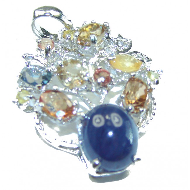 Blue and Yellow Sapphire .925 Sterling Silver handmade Pendant