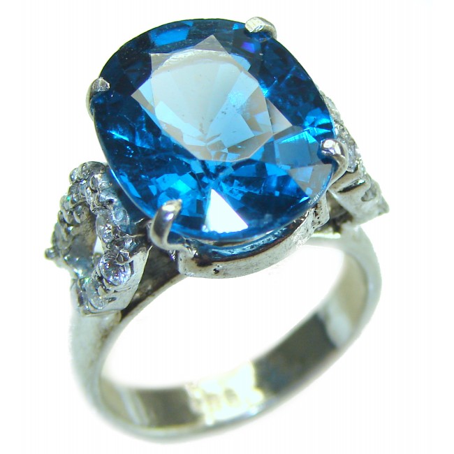 Deep Ocean 22.8 carat London Blue Topaz .925 Sterling Silver handcrafted Ring size 8