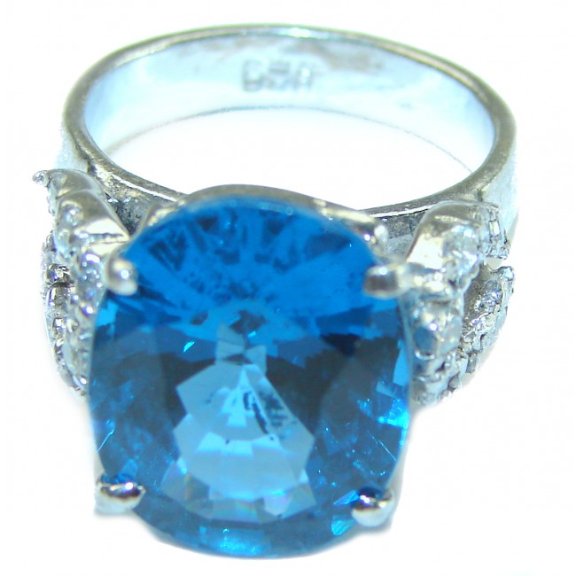 Deep Ocean 22.8 carat London Blue Topaz .925 Sterling Silver handcrafted Ring size 8