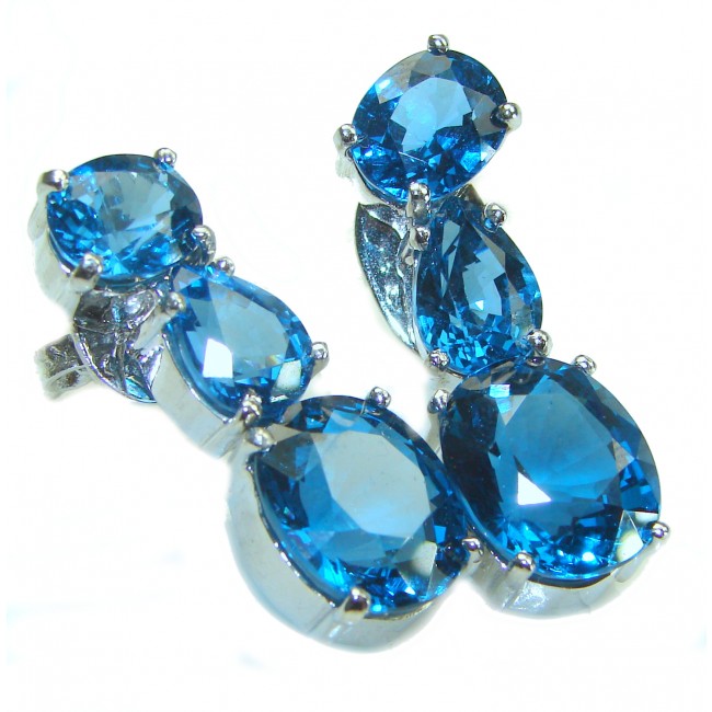 Luxurious Style Natural London Blue Topaz .925 Sterling Silver handmade earrings