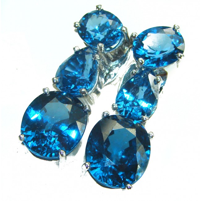 Luxurious Style Natural London Blue Topaz .925 Sterling Silver handmade earrings