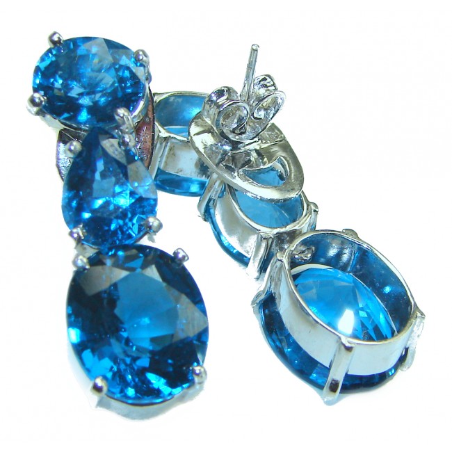 Luxurious Style Natural London Blue Topaz .925 Sterling Silver handmade earrings