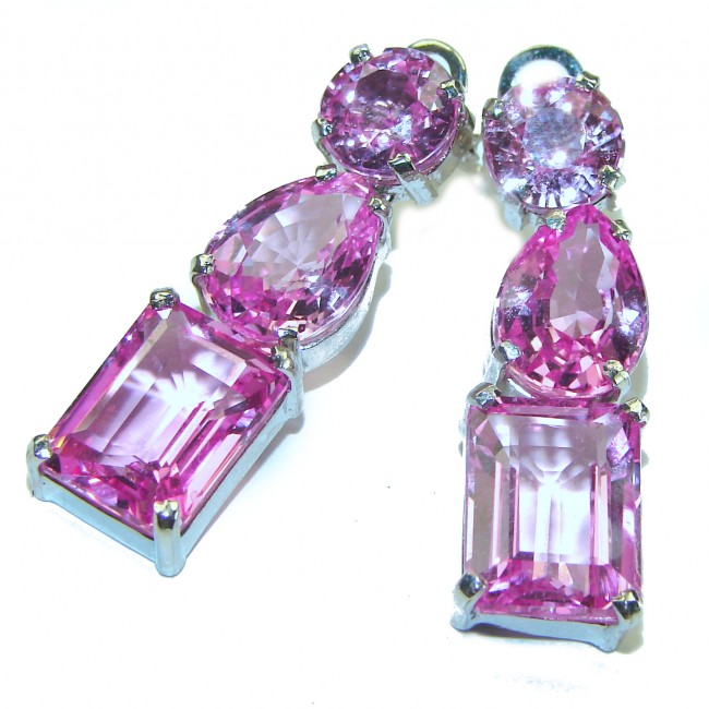 Radiant Hot Pink Topaz .925 Sterling Silver handcrafted earrings