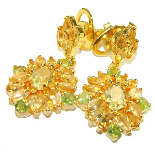 Luxurious Style Natural Citrine 14K Gold over .925 Sterling Silver handmade Statement earrings