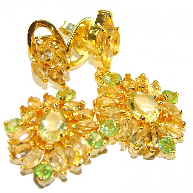 Luxurious Style Natural Citrine 14K Gold over .925 Sterling Silver handmade Statement earrings