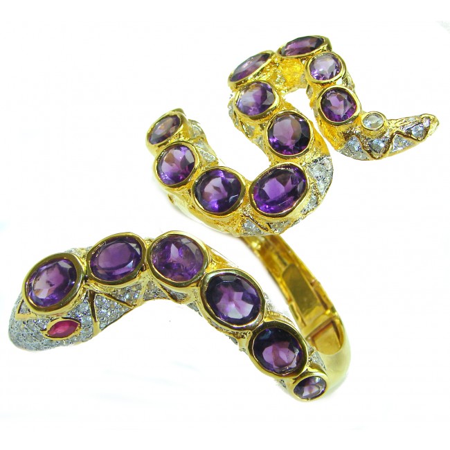 Huge Snake Genuine Amethyst 18K Gold over .925 Sterling Silver handcrafted Bracelet