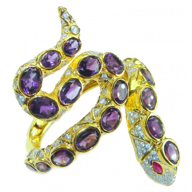 Huge Snake Genuine Amethyst 18K Gold over .925 Sterling Silver handcrafted Bracelet