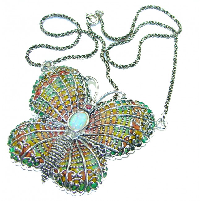 Outstanding Australian Opal Enamel .925 Sterling Silver handcrafted Statement necklace