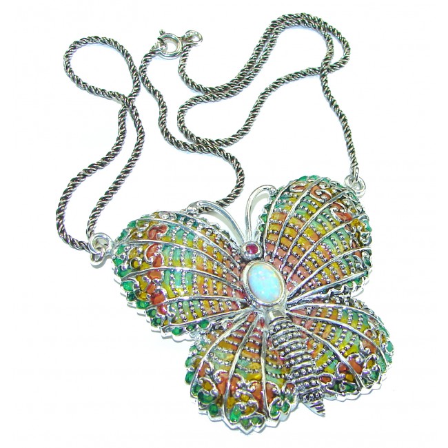 Outstanding Australian Opal Enamel .925 Sterling Silver handcrafted Statement necklace