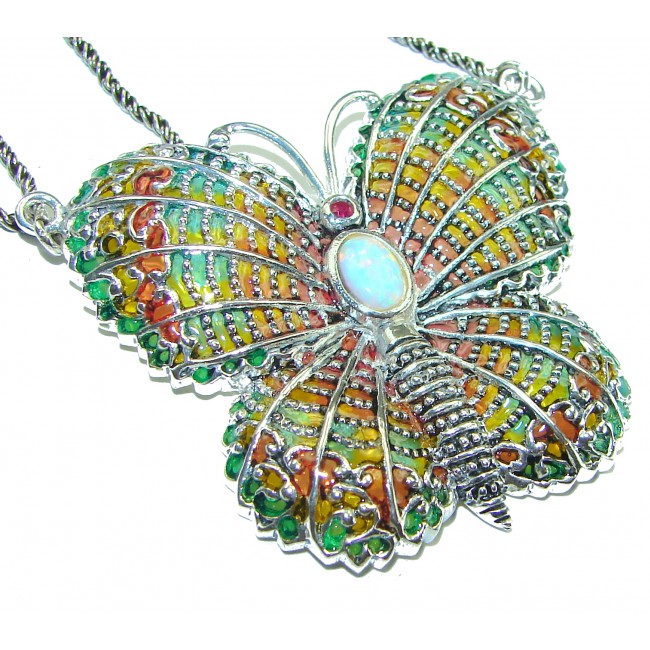 Outstanding Australian Opal Enamel .925 Sterling Silver handcrafted Statement necklace