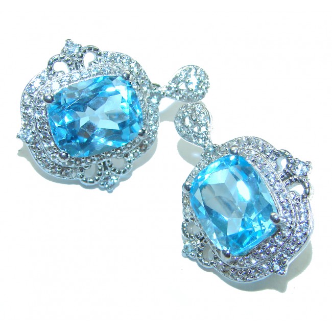 Ocean Drops authentic Swiss Blue Topaz .925 Sterling Silver handcrafted earrings