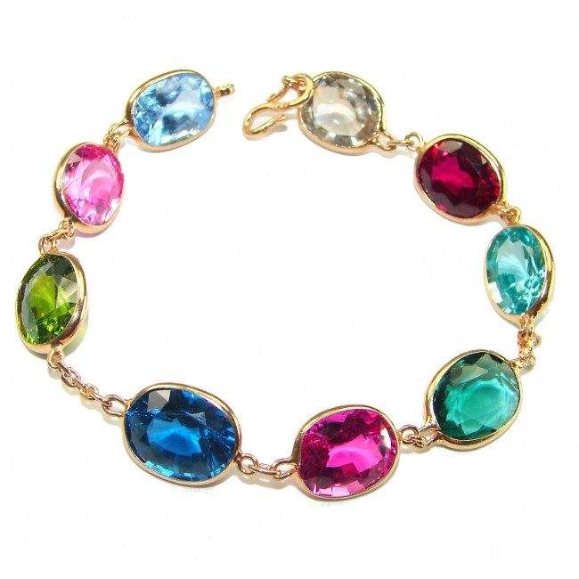 Tutti Frutti Mesmerizing Topaz 14K Rose Gold over .925 Sterling Silver handmade Bracelet