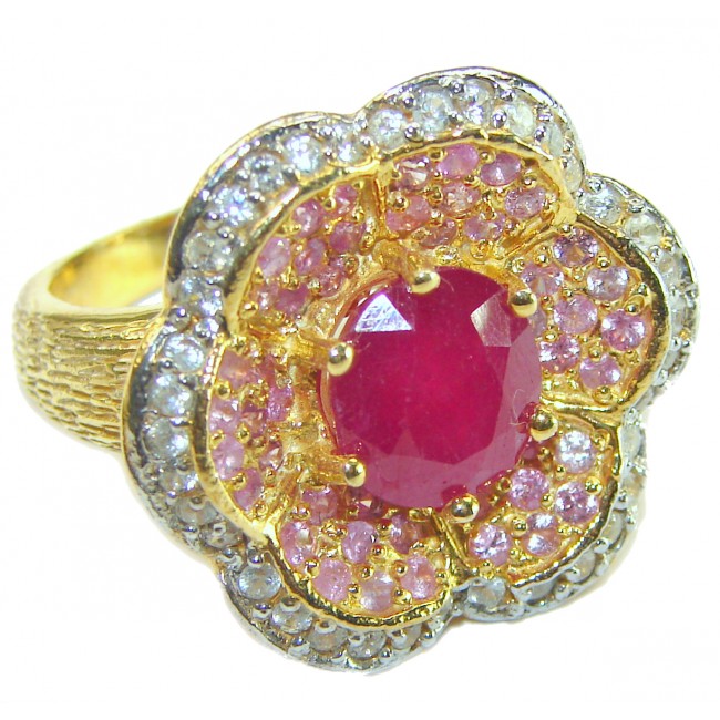 Ultimate Beauty 5.2 carat authentic Ruby 18K Gold over .925 Sterling Silver handcrafted Ring size 7 3/4