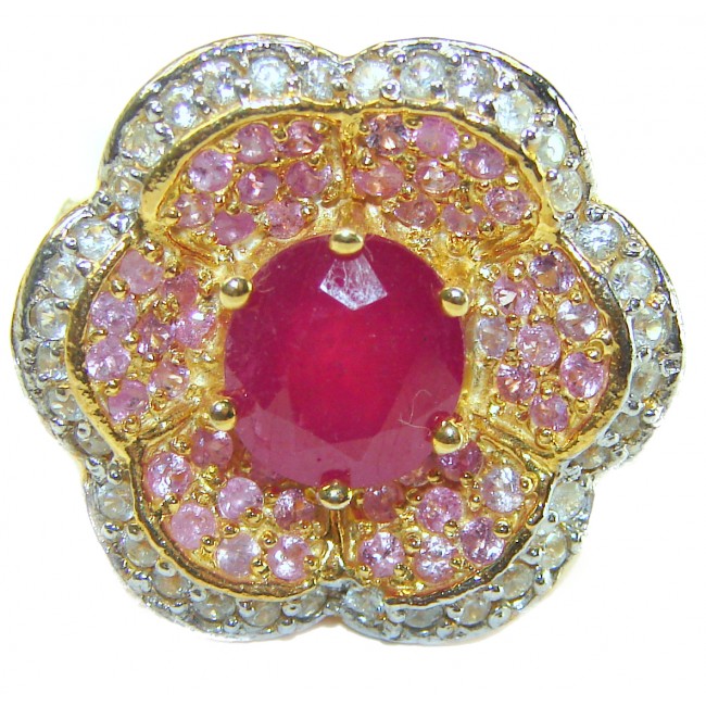 Ultimate Beauty 5.2 carat authentic Ruby 18K Gold over .925 Sterling Silver handcrafted Ring size 7 3/4