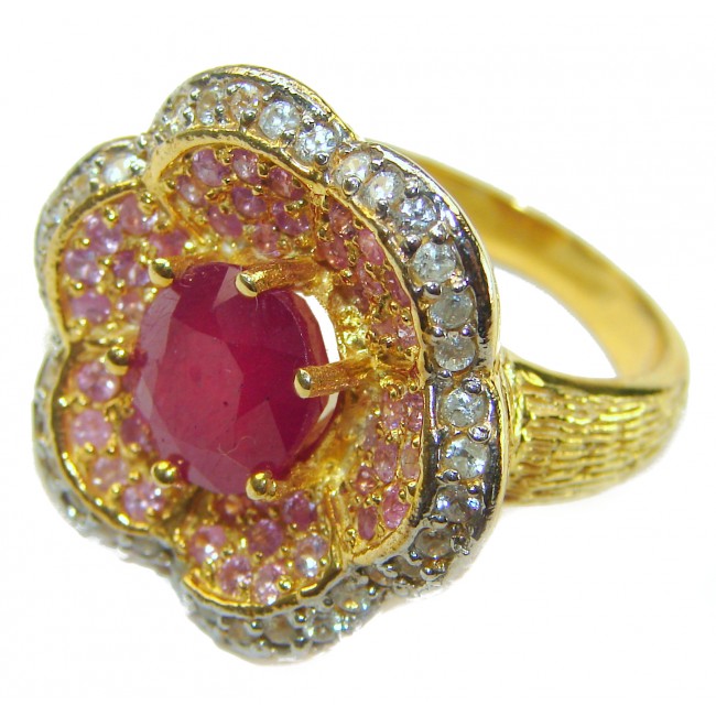 Ultimate Beauty 5.2 carat authentic Ruby 18K Gold over .925 Sterling Silver handcrafted Ring size 7 3/4