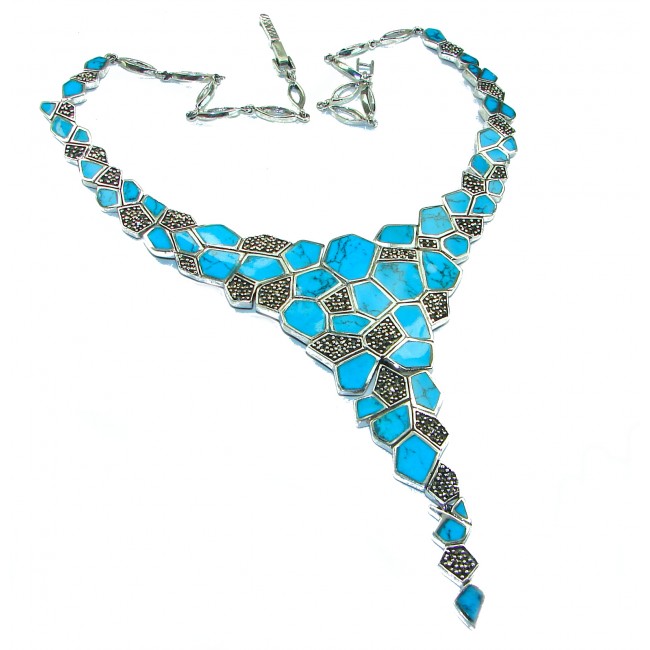 Genuine inlay Turquoise Marcasite .925 Sterling Silver handmade handcrafted Necklace