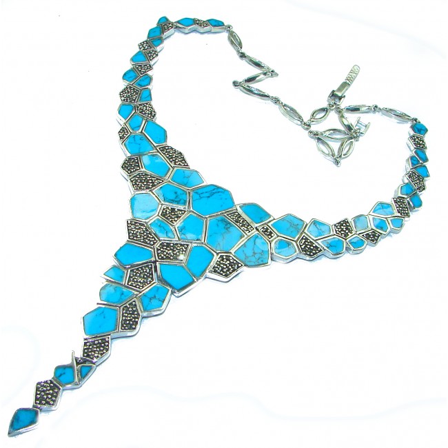 Genuine inlay Turquoise Marcasite .925 Sterling Silver handmade handcrafted Necklace