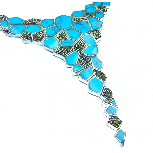 Genuine inlay Turquoise Marcasite .925 Sterling Silver handmade handcrafted Necklace