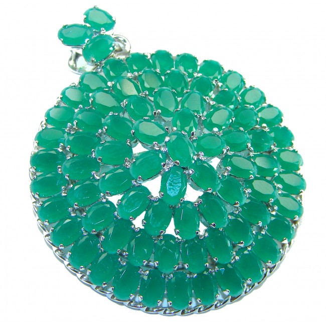 Deluxe Emerald .925 Sterling Silver handmade LARGE Pendant Brooch