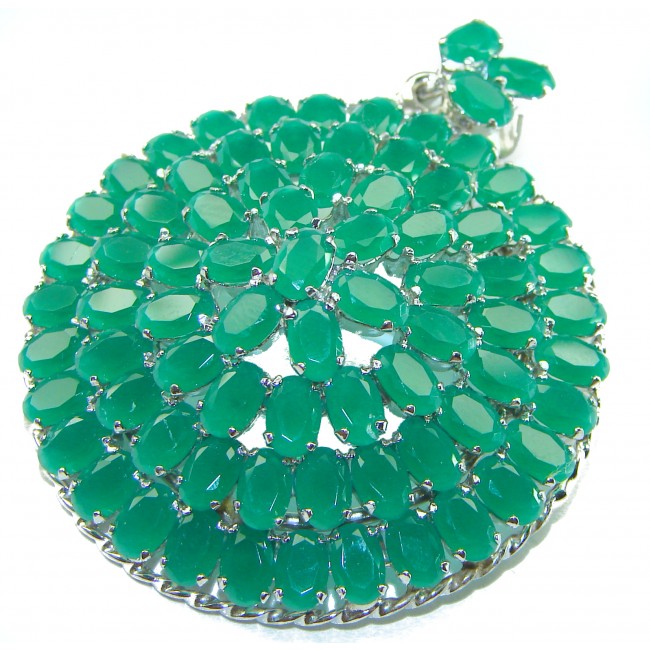 Deluxe Emerald .925 Sterling Silver handmade LARGE Pendant Brooch