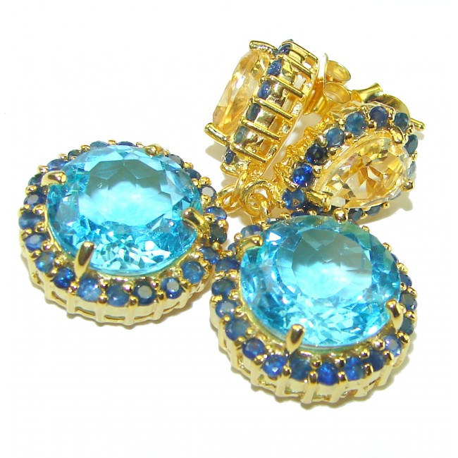 Endless Ocean natural Swiss Blue Topaz 14K Gold over .925 Sterling Silver handcrafted earrings