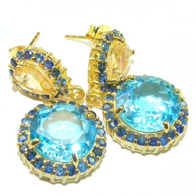 Endless Ocean natural Swiss Blue Topaz 14K Gold over .925 Sterling Silver handcrafted earrings