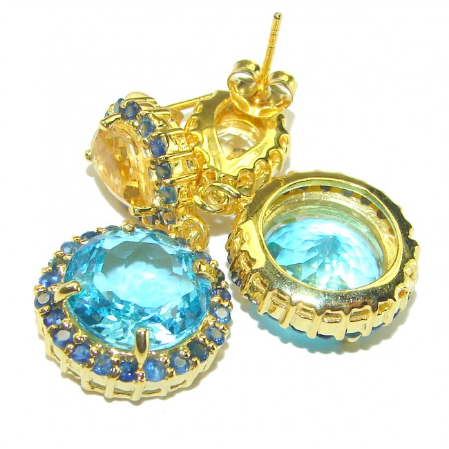 Endless Ocean natural Swiss Blue Topaz 14K Gold over .925 Sterling Silver handcrafted earrings