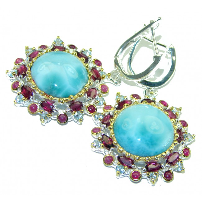 Seasite Genuine Blue Larimar 14K Gold over .925 Sterling Silver handmade earrings