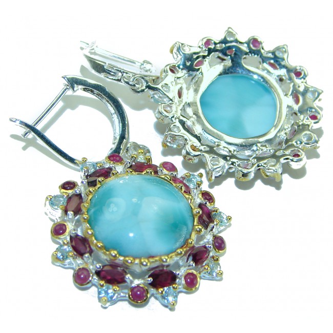 Seasite Genuine Blue Larimar 14K Gold over .925 Sterling Silver handmade earrings