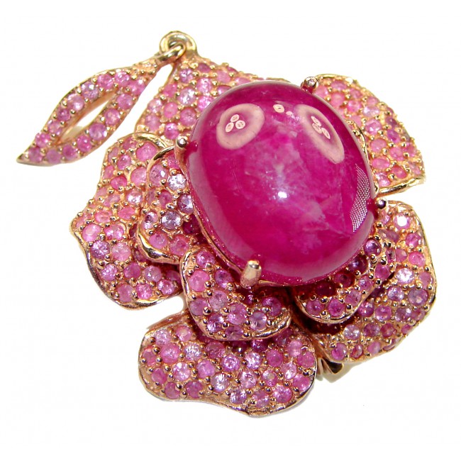 Red Royalty authentic Ruby 18K Rose Gold over .925 Sterling Silver handcrafted Pendant - Brooch