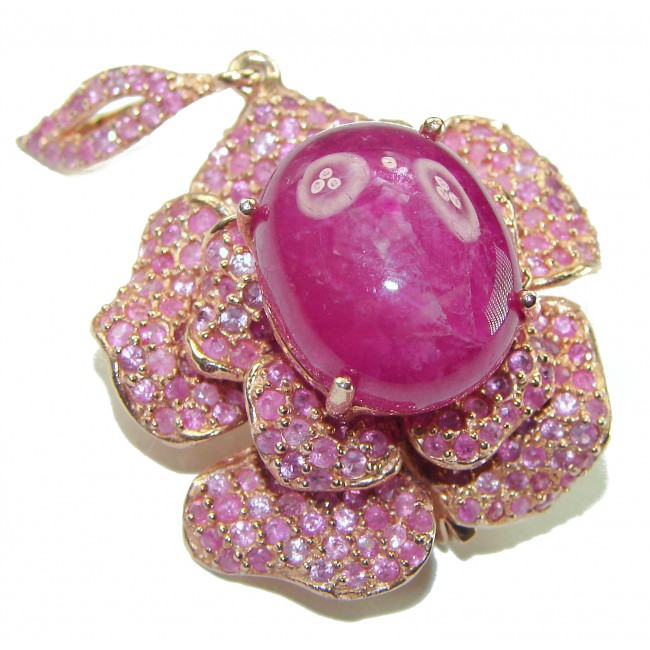 Red Royalty authentic Ruby 18K Rose Gold over .925 Sterling Silver handcrafted Pendant - Brooch