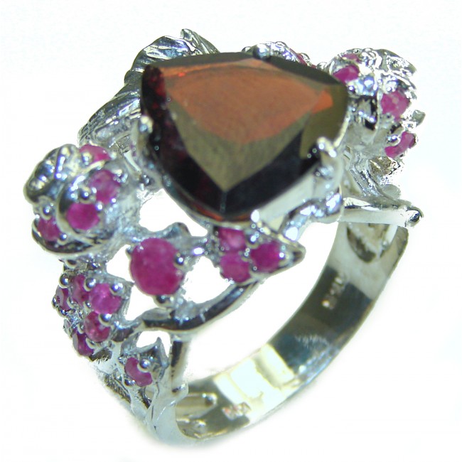 Blooming Begonia Authentic Garnet .925 Sterling Silver handcrafted Ring size 9 1/2