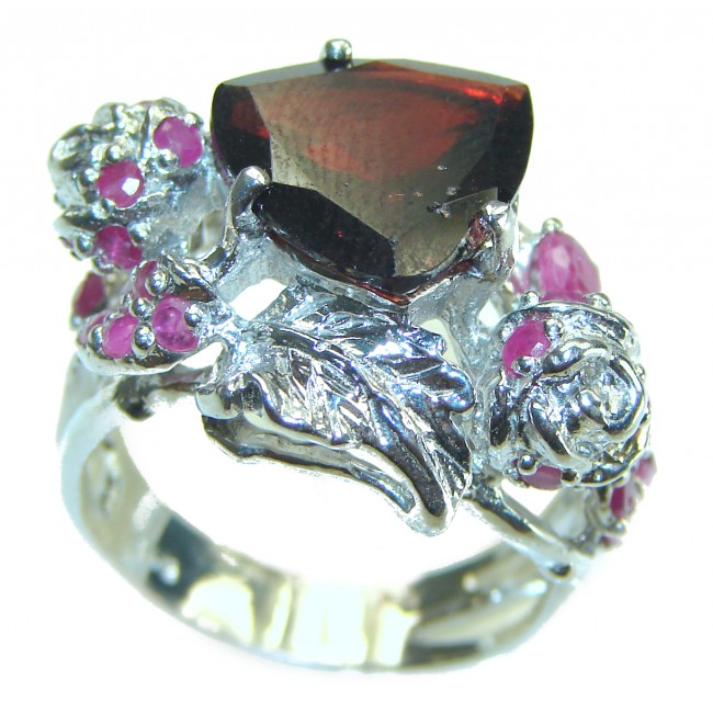 Blooming Begonia Authentic Garnet .925 Sterling Silver handcrafted Ring size 9 1/2