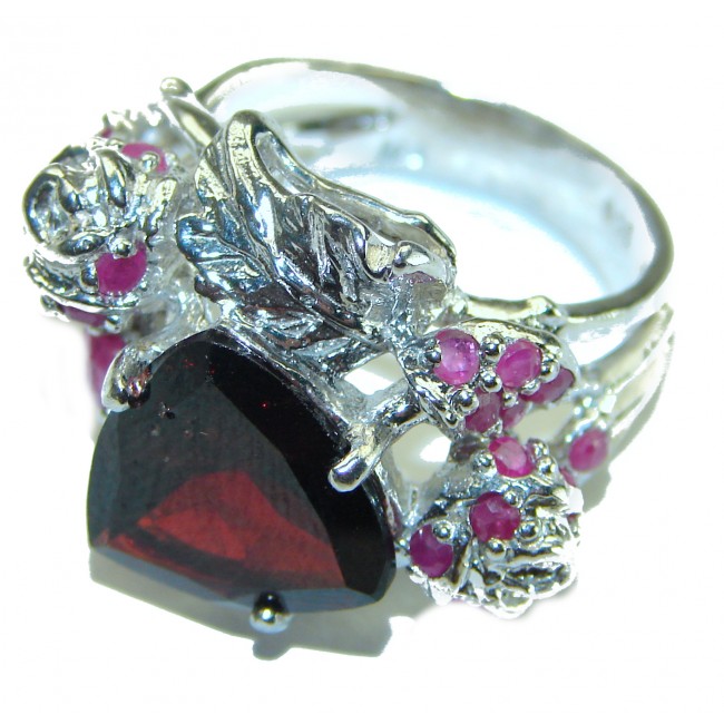 Blooming Begonia Authentic Garnet .925 Sterling Silver handcrafted Ring size 9 1/2