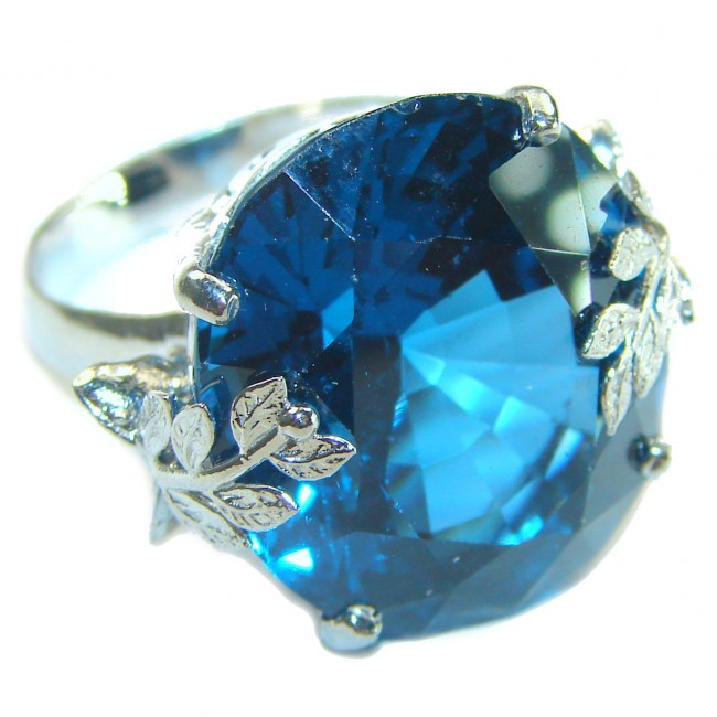 Blue Flames 25.8 carat London Blue Topaz .925 Sterling Silver handcrafted Ring size 7 1/4