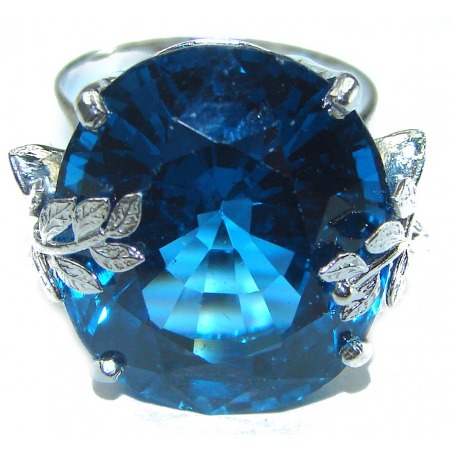 Blue Flames 25.8 carat London Blue Topaz .925 Sterling Silver handcrafted Ring size 7 1/4