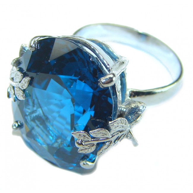 Blue Flames 25.8 carat London Blue Topaz .925 Sterling Silver handcrafted Ring size 7 1/4