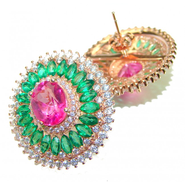 Beauty from Madagascar Pink Sapphire 18K Rose Gold over .925 Sterling Silver handcrafted earrings