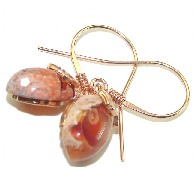 Unique Style Mexican Fire Opal 14K Gold over .925 Sterling Silver handcrafted Earrings