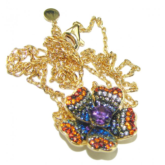 Lavish Lavender authentic Amethyst multicolor Sapphire 14K Gold over .925 Sterling Silver handcrafted necklace