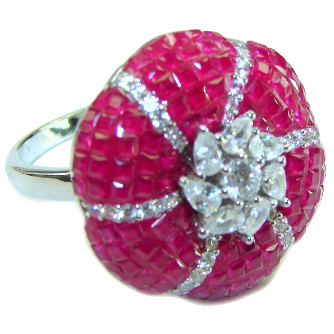 Born to Glam floral-inspired authentic Ruby .925 Silver handcrafted Cocktail Ring s. 7