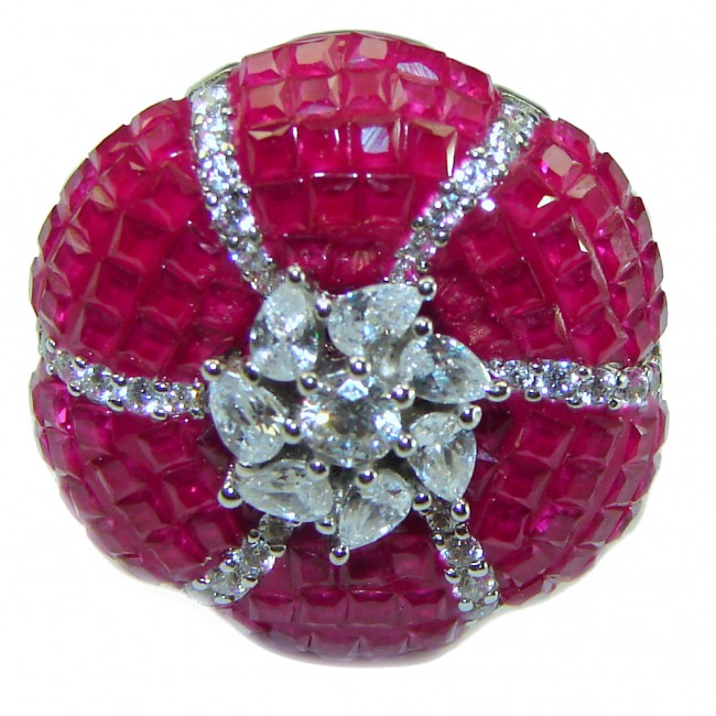 Born to Glam floral-inspired authentic Ruby .925 Silver handcrafted Cocktail Ring s. 7