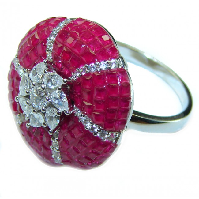 Born to Glam floral-inspired authentic Ruby .925 Silver handcrafted Cocktail Ring s. 7