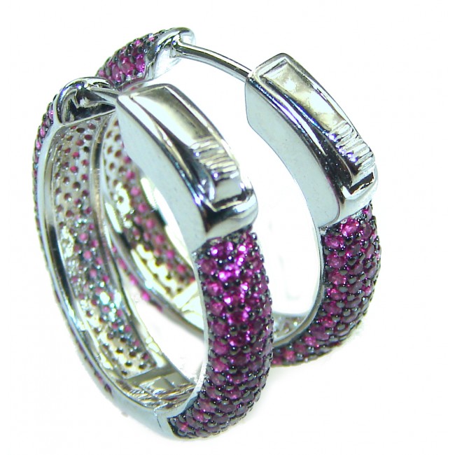 Precious genuine Ruby .925 Sterling Silver hoop earrings