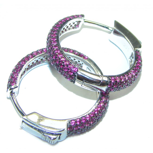 Precious genuine Ruby .925 Sterling Silver hoop earrings