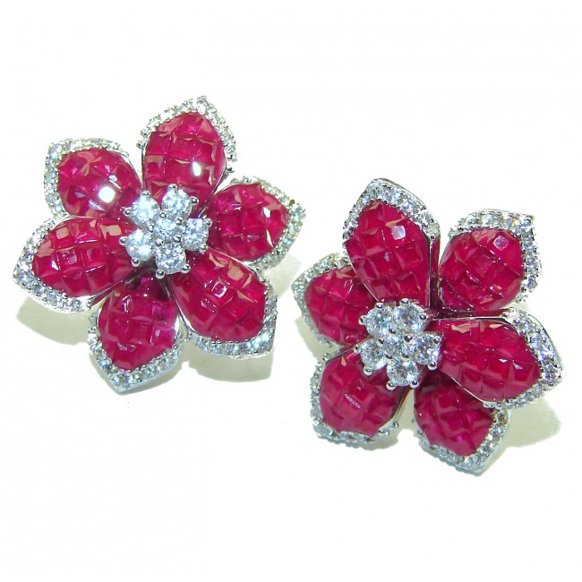 Born to Glam floral-inspired authentic Ruby .925 Sterling Silver handcrafted earrings